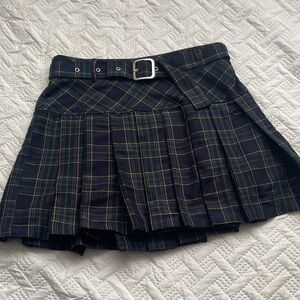 Navy Plaid Mini Skirt with Belt